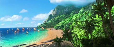 Moana's Island of Motonui // @ATDisney Moana Background, Disney Island, Moana Movie, How Far Ill Go, Magic Island, Open Ocean, Book Illustration Art, Walt Disney Animation Studios, Disney Moana