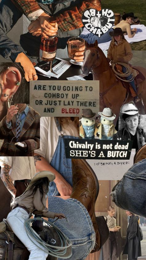 #butch #butchcowboy #lesbian #cowboy Lesbian Cowboy, Butch Aesthetic, Stems And Studs, Lesbian Colors, Lesbian Art, Cowboy Up, Favorite Character, Cowboy