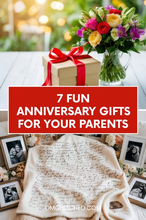 Want to make your parents' anniversary super special? Check out these 7 wonderful and fun gift ideas! From cozy blankets filled with loving messages to beautiful picture frames that tell their love story, each gift is perfect for celebrating your parents' milestones together. Help them feel loved and appreciated with these simple yet thoughtful gifts. Whether it's their first or fiftieth anniversary, these ideas will brighten their special day. Click to discover perfect anniversary gifts for parents and get inspired! Parents 25th Anniversary Gift, Anniversary Gift To Parents, Gift For Anniversary For Parents, 50th Anniversary Gift Ideas For Parents, Gifts For Anniversary For Parents, Anniversary Gifts For Parents Ideas, Parent Anniversary Gift Ideas, Diy Anniversary Gifts For Parents, Anniversary Presents For Parents