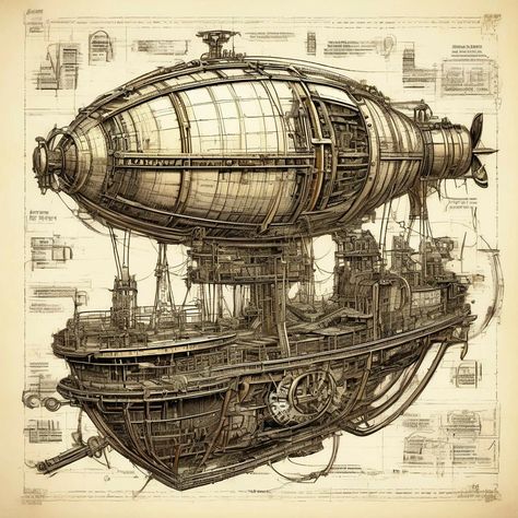 Airship Blueprint, Steampunk Plane, Steampunk Blimp, Steampunk Mechanic, Steampunk Machines, Steampunk Ship, Steampunk Furniture, Inexpensive Art, Steampunk Airship