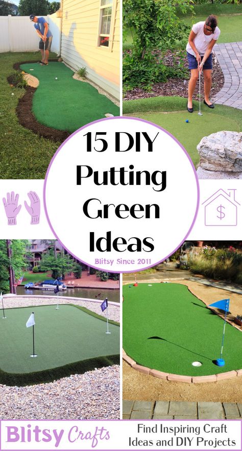 15 DIY Putting Green Ideas for Backyard Diy Chipping Green Backyard, Backyard Game Area Yards, Mini Golf In Backyard, Backyard Putt Putt Ideas, Small Backyard Golf Ideas, Backyard For Entertainment, Putt Putt Backyard, Mini Putt Putt Backyard, Golf Greens Backyard