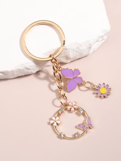 Purple Key Chain, Cute Keychains, Colorful Blouse, Pink Keychain, Decor Butterfly, Neutral Accessories, Purple Collar, Hand Painted Wine Glasses, Purple Backpack