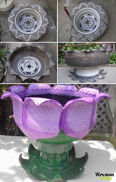 Recycled Tyres Garden, Painted Tires, Reuse Old Tires, Tire Craft, Tire Garden, Kids Backyard Playground, Tire Planters, Tire Art, Diy Plant Hanger