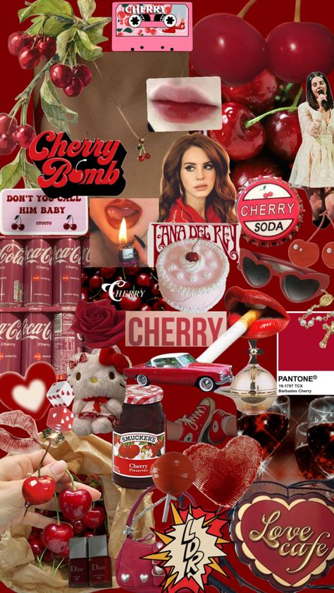 50s Wallpaper, Victoria + Core, Red Cherry Blossom, Jelly Wallpaper, I See Red, Cherry Cola, Collage Background, Edgy Wallpaper, Cool Wallpapers Cartoon