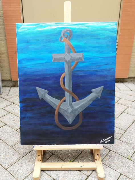 Anchor painted with acrylic paint made by my lovely friend @kraftykrazian Anchor Canvas Paintings, Anchor Painting, My Lovely Friend, Acrylic Painting Ideas, Wine And Canvas, Jar Art, Painting Canvases, Nautical Anchor, Water Based Paint