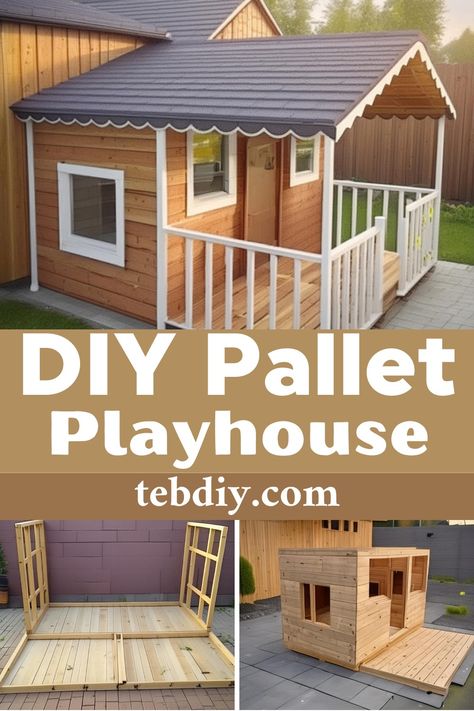 Cheap DIY Pallet Playhouse Project For Little Girls Build A Playhouse On A Budget, Diy Palette Playhouse, Playhouse Pallets Diy, Cubby House Diy, Simple Outdoor Playhouse, Diy A Frame Playhouse, Diy Kids Playhouse Outdoor Easy, Shed Into Playhouse, Easy Playhouse Plans