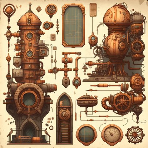 Steam Punk Landscape, Steampunk Exterior, Punk Rooms, Steam Punk City, Steam Punk Minecraft, Steampunk Concept Art, Steampunk Environment, Steam Punk Room, Mc Houses