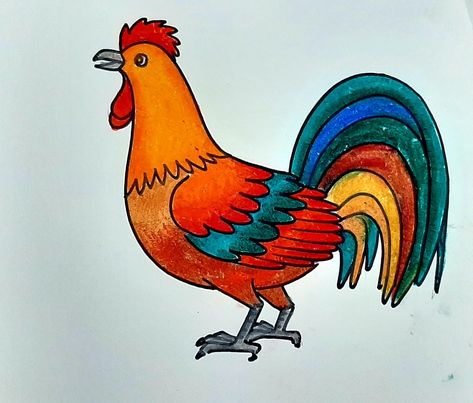 Simple Drawing With Color, How To Draw A Rooster, Hen Drawing Easy, Hen Drawing For Kids, Drawing For Class 3, Hen And Chicks Succulent, Chicks Illustration, Hen Drawing, Chicks Clipart