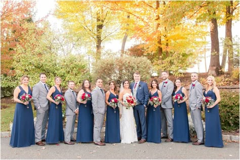 Navy Blue Bridal Party Color Combos, Navy Blue Wedding Party Groomsmen, Navy And Burgundy Wedding Party, Navy Blue Gray And Burgundy Wedding, Navy Bridesmaid Dress And Groomsmen, Bridesmaid Dresses Navy And Burgundy, Bridal Party Navy Suits, Blue And Grey Bridal Party, Burgundy Bridesmaid Dresses And Navy Suits