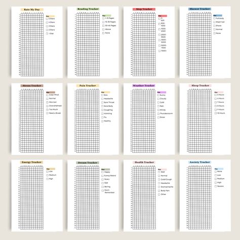 Bullet Journal Topics, Pain Tracker, Bullet Journal Health, Trackers Printable, Bujo Pages, Bullet Journal Layout Templates, Bullet Journal Templates, Weather Tracker, Bullet Journal Yearly