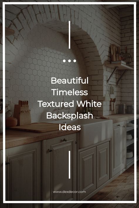 Beautiful kitchen with a textured white hexagonal tile backsplash and wooden countertops. 2024 Backsplash Trends, Honeycomb Backsplash Kitchen, Farmhouse Kitchen Tile, Modern Farmhouse Backsplash, White Backsplash Ideas, Backsplash Tile Ideas, Farmhouse Kitchen Backsplash Ideas, Tile Backsplash Ideas, Honeycomb Backsplash