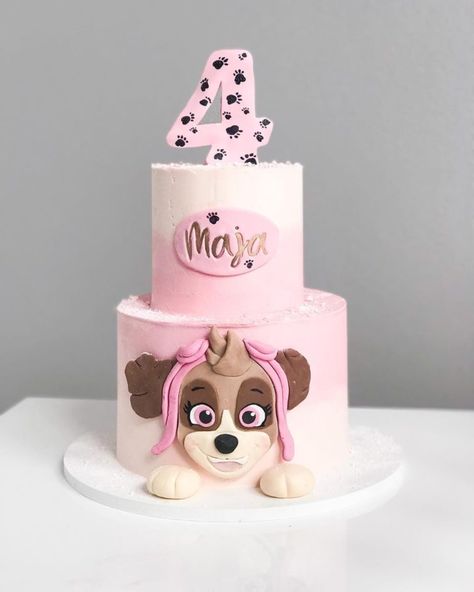 15 Paw Patrol Cake Ideas for Girls & Boys That Are Super-Cool Paw Patrol Sky Cake, Paw Patrol Cake Ideas, Paw Patrol Birthday Cake Girl, Skye Cake, Skye Paw Patrol Cake, Paw Patrol Birthday Party Cake, Paw Patrol Skye Birthday, Birthday Cake Tutorial, Cake Designs For Girl