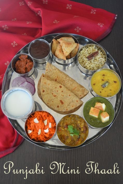 Veggie Platter: Punjabi Mini Thali ~ Jeera Rice & Punjabi Style Kadhi Punjabi Thali, Indian Thali, Veggie Platter, Indian Cheese, Punjabi Style, Millet Recipes, Jeera Rice, Punjabi Food, Flavored Rice