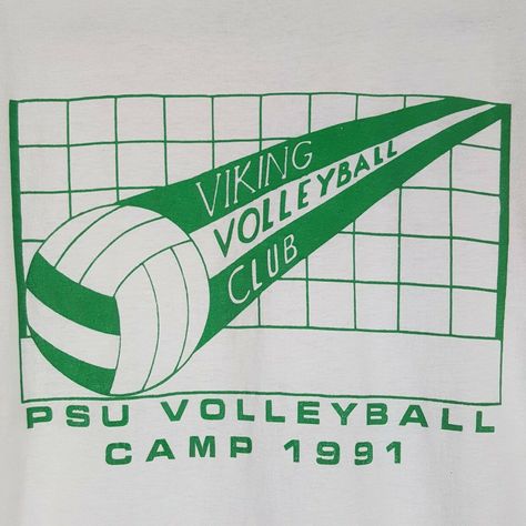 Vintage 1991 Portland State University Vikings Volleyball Camp Avia T-Shirt M Double Sided Single Stitch Oregon Screen Stars 50/50 Made in USA Manufacturer Size: M (runs small see measurements) Vintage condition: Stains, ring around the collar, graphic distressing, yellowing/discoloring. See photos. Color: White- yellowing from age and use. Approximate measurements laying flat in inches: Chest (pit to pit): 17-1/2 Length (shoulder to hem): 26 ***Measurements are provided for best fit as sizes ca Vintage Camp Tshirts, Sportswear Logo Design, Athletic Graphic Tees, Retro Volleyball Shirt, Vintage Athletic Logo, Graphic Vintage Tees, Vintage Gym Shirt, Retro Sports Graphics, Vintage Sports Shirt