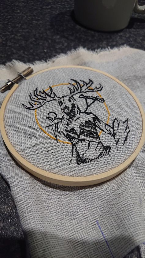 Embroidery Fantasy Design, Deer Skull Embroidery, Creepy Embroidery, Dark Embroidery, Fantasy Embroidery, Gothic Embroidery, Witchy Embroidery, Goth Embroidery, Diy Embroidery Designs