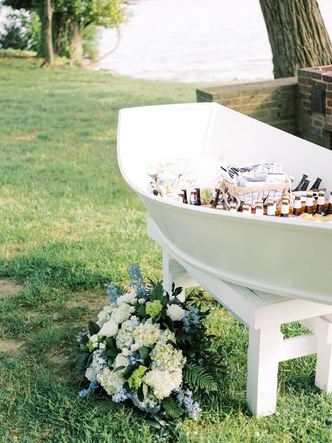 Brittland Estates Wedding Welcome Party - Eastern Shore Wedding - Farm Table Wedding - Blue Wedding Details - Maryland Wedding Details Alcohol Display, Bordeaux Wedding, Blue Wedding Details, Farm Table Wedding, Wedding Welcome Party, Boat Bar, Eastern Shore Wedding, Soda Bar, Wedding Farm