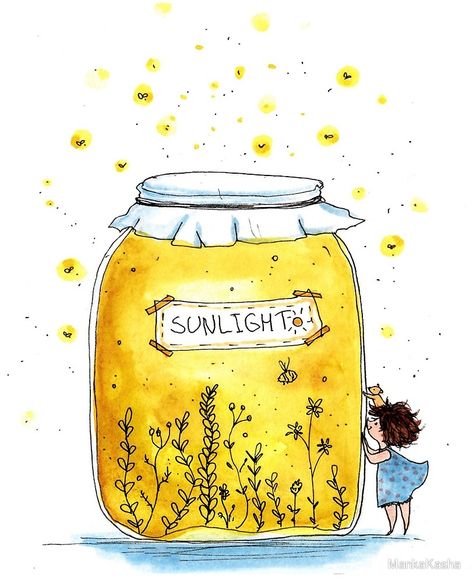 Jar Of Sunshine, Art Mignon, 수채화 그림, Happy Paintings, Art Et Illustration, Art And Illustration, Watercolor Cards, Whimsical Art, The Words