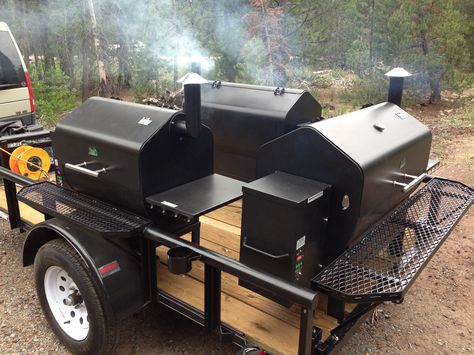 Tahoe Pellet Grills and Big Blue Q's new BBQ Trailer!! Trailer Grill, Custom Bbq Grills, Meat Smokers, Bbq Trailer, Custom Smokers, Custom Bbq Smokers, Diy Trailer, Bbq Smoker Trailer, Smoker Trailer