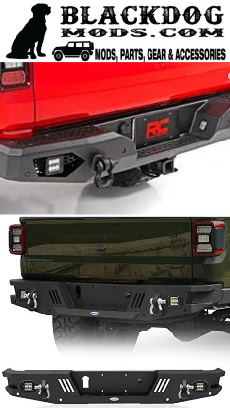 Enhance your Jeep Gladiator's protection and style with our durable rear bumpers! Perfect for off-road adventures and everyday driving, Black Dog Mods' rear bumpers provide superior defense and a sleek look. Browse our collection today and give your Gladiator the ultimate upgrade! #JeepGladiator #RearBumpers #BlackDogMods Jeep Gladiator Accessories, Gladiator Armor, Jeep Wrangler Parts, Jeep Jt, Jeep Brand, Jeep Mods, Black Jeep, Jeep Wrangler Yj, Jeep Stuff