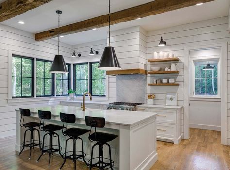 Farm to Drafting Table August Hello, Farmhouse Kitchen Backsplash Ideas, Rustic Kitchen Backsplash, Shiplap Kitchen, Farmhouse Kitchen Backsplash, Shiplap Backsplash, White Shiplap Wall, Kitchen Backsplash Ideas, Wood Backsplash