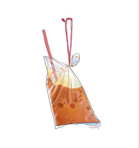 Food Illustration Design, Tea Illustration, Food Doodles, Food Artwork, Food Illustration Art, Watercolor Food, Thai Tea, Cute Food Drawings, Food Painting