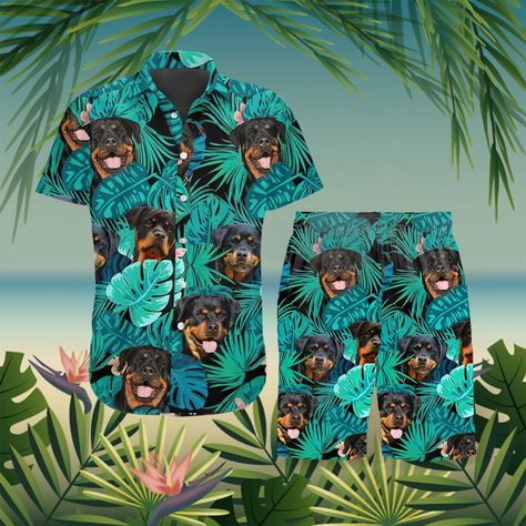 Dog Rottweiler, Tropical Flower Plants, Rottweiler Dog, Blue Bonnets, Summer Outfits Men, Mens Hawaiian Shirts, Hawaii Shirt, Tropical Flowers, Rottweiler