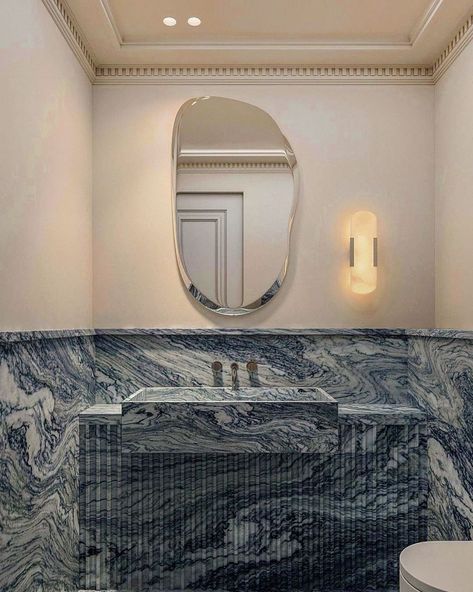 Blue Powder Room, Horse Country, Guest Toilet, Powder Room Design, Toilet Design, Yacht Design, Blue Bathroom, Marble Bathroom, Dream Bathroom