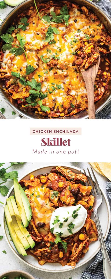 This one pot chicken enchilada skillet is delicious and ready in under 30 minutes. Enchilada Skillet, Chicken Enchilada Skillet Dinner, Creamy Healthy Chicken Enchilada Skillet, Low Carb Chicken Enchilada Skillet, 30 Minute Zucchini Chicken Enchilada Skillet, Skinnytaste Rotisserie Chicken Enchilada Skillet, Chicken Enchilada Skillet, Chicken Enchilada Bake, Chicken Skillet Recipes