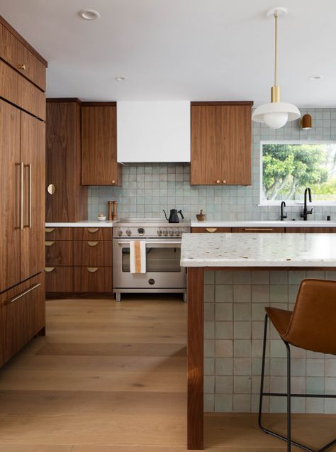 Mid Town Mod - Midcentury - Kitchen - San Francisco - by Fig St. Design | Houzz Terrazzo Countertops, Terrazzo Countertop, Walnut Cabinets, Kitchen Design Trends, Kitchen Trends, Trend Report, Interior Design Studio, Kitchen And Bath, Fig