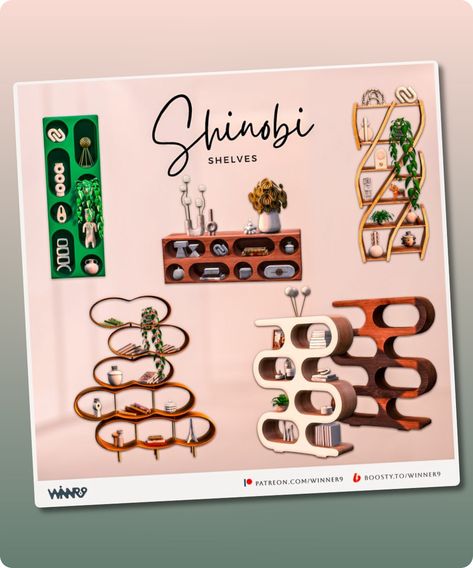 Sims 4 Furniture CC: Shinobi Shelves Sims 4 Cc Shelf Decor, Sims 4 Cc Display Shelf, Sims 4 Cc Floating Shelves, Shelves Sims 4 Cc, Sims 4 Shelves, Curvy Shelves, Sims 4 Cc Shelves, Sims 4 Shelf Cc, Sims 4 Bookshelf Cc