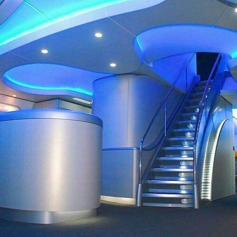 Boeing 747 8, Futuristic Aesthetic, Aircraft Interiors, Blue Lights, Futuristic Interior, Retro Futurism, Blue Aesthetic, Decoration Design, Cyberpunk