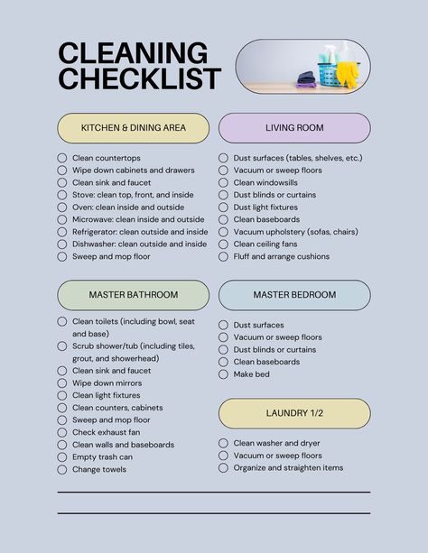 Cleaning checklist to be used by you in your home, for your rental unit or in your cleaning business. Ensure nothing gets missed with this thorough checklist that will leave your space looking and feeling beautiful! Cleaning Service Checklist, House Cleaning Checklist Printable, Dusting Blinds, Clean Countertops, Cleaning Checklist Printable, Cleaning Faucets, House Cleaning Checklist, Clean Bedroom, Clean Sink