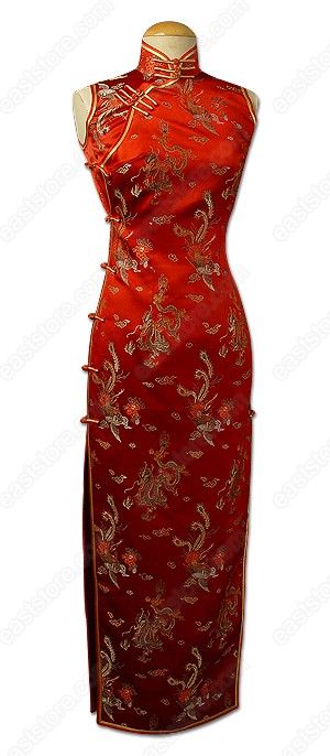 Mandarin collar. Chinese treated buttons closure. Sleeveless. 2 side slits. Fully lined. Dragon and Phoenix patterns. Ankle length. Fabric: Silk brocade. Washing Instruction: Dry clean only. Color available:Red. Sleeveless Cheongsam, Traditional Dragon, Red Cheongsam, Cheongsam Wedding, Mandarin Dress, Chinese Traditional Dress, Asian Wedding Dress, Cheongsam Dress, Fortune Cookie