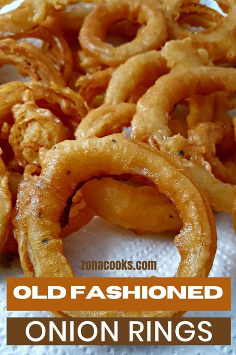 Old Fashioned Onion Rings on paper towel. Onion Rings Batter Recipe, Onion Rings Recipe Easy, Onion Ring Batter, Fried Onion Rings Recipe, Fried Onions Recipe, Battered Onion Rings, Homemade Onion Rings, Beer Battered Onion Rings, Onion Rings Recipe