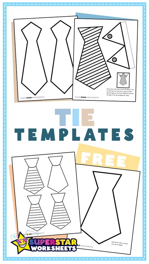 Free printable tie templates provide a perfect card or craft for Father's Day or any occasion. From colorful and black patterns to cut outs and cute cards for dads, your kids will have a ton of fun coloring and creating! #superstarworksheets #templates #ties #fathersday Fathers Day Templates Free Printable, Tie Printable, Cards For Dads, Tie Template, Calendar Worksheets, Geometry Lessons, Geography Worksheets, Pattern Worksheet, Homeschool Board