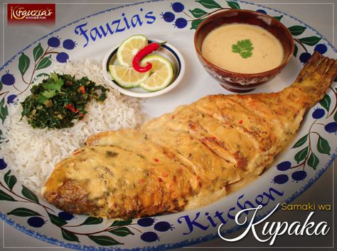 Samaki wa Kupaka (Grilled Fish in Coconut Sauce) - Fauzia’s Kitchen Fun Kenyan Food, Coconut Fish, Rice Side Dish Recipes, Rice Side Dishes, Coconut Sauce, Kitchen Fun, Fish Curry, Dinner Entrees, Coconut Rice