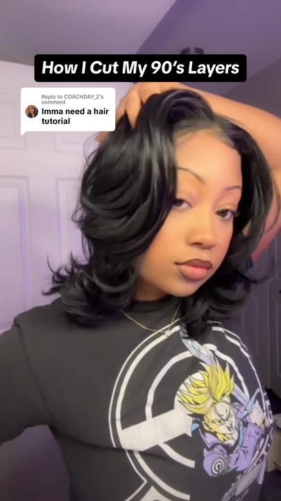 Azia Lue on TikTok Layers Black Women, Curtain Bangs Black Women, 90s Layers, Layered Hair Cuts, Girl Curtains, Natural Relaxed Hair, Medium Length Layers, Shaggy Hair, Medium Length Hair With Layers