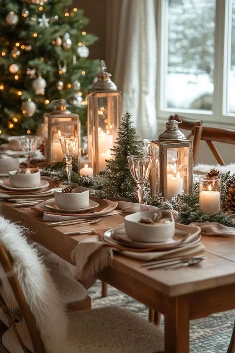 15 Elegant Christmas Table Settings for Stunning Holiday Dining (Simple) 29 Winter Tablescapes Elegant, Farm Table Christmas Decor, Christmas Dinner Table Settings Hosting, Christmas Dining Table Ideas, Xmas Dinner Table Decoration, Rustic Christmas Table Settings, Christmas Table Settings Rustic, Christmas Gathering Ideas, Xmas Table Settings