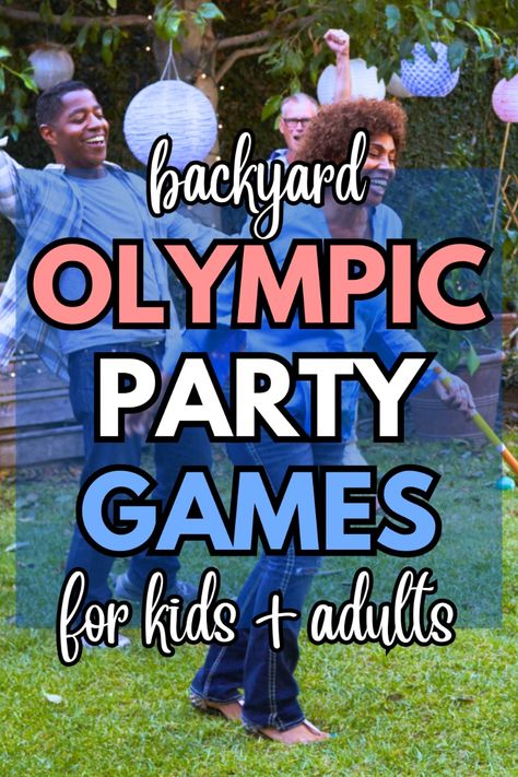 DIY backyard Olympic games for kids and adults! Fun for Olympic watch party, summer games opening ceremony party or if you're looking for fun lawn games or family challenge games or obstacle course ideas for summer backyard bbq cookout parties! #olympics #olympicparty #olympicgames #backyardgames #lawngames #partygames #groupgames Olympic Games For Staff, Olympic Theme Party Games Adults, Family Reunion Olympic Games, Olympic Party Game, Mini Olympics For Kids Outdoor Games, Team Olympics Games, Easy Olympic Games For Kids, Olympic Style Games Party Ideas, Neighborhood Olympic Games