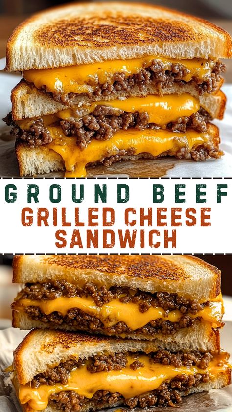 Gooey Cheesy Appetizers: Ground Beef Grilled Cheese Sandwich Beef Grilled Cheese, Ground Beef Grill, Chicken Corn Chowder Recipe, Cooking With Friends, Butter Spreads, Slow Cooker Mexican Chicken, Grilled Beef Recipes, Crispy Bread, Cheesy Appetizer