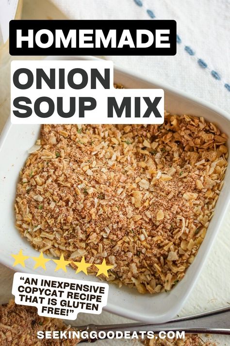 Homemade Onion Soup Mix recipe is super simple to make and its inexpensive! You'll love this copycat Lipton onion soup mix recipe - it's healthier and we added our own twist to improve the flavor. So much better than store-bought seasoning packets! Bonus: it's keto, low-carb, sugar free, and gluten-free!. Use this dry onion soup seasoning mix to season soups, mix in meatloaf, burgers, meatballs, sprinkle over steaks, roast chicken, roast beef, and more! Copycat Lipton Onion Soup Mix Recipe, Gluten Free Onion Soup Mix, Homemade Onion Soup Mix Recipe, Dried Onion Soup Mix Recipes, Homemade Onion Soup, Soup Seasoning, Onion Soup Mix Recipe, Meatloaf Burgers, Frozen Meatball Recipes