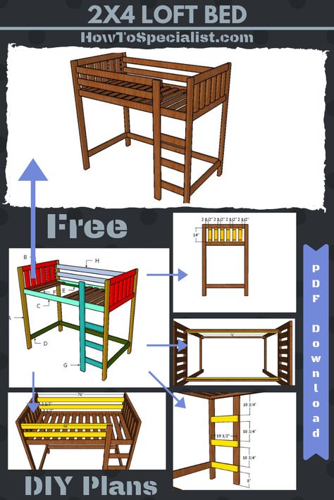 Cheap Easy Diy Loft Bed, Diy L Shaped Loft Bed Plans, How To Make Loft Bed, Loft Bed Diy Plans How To Build, Corner Loft Beds Diy, 2x4 Loft Bed Diy, Loft Bed Design Ideas, Diy Toddler Loft Bed, Twin Loft Bed Plans