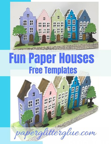 How to make a fun paper house based on the Amsterdam Canal Houses. Free PDF and SVG templates for download. Mini House Template Free Printable, Paper House Template Free, House Templates Free Printable, Putz Houses Templates Free Printable, Paper House Template Printables Free, Cardboard House Template, Creative Costume Ideas, 3d Paper Houses, Amsterdam Canal Houses