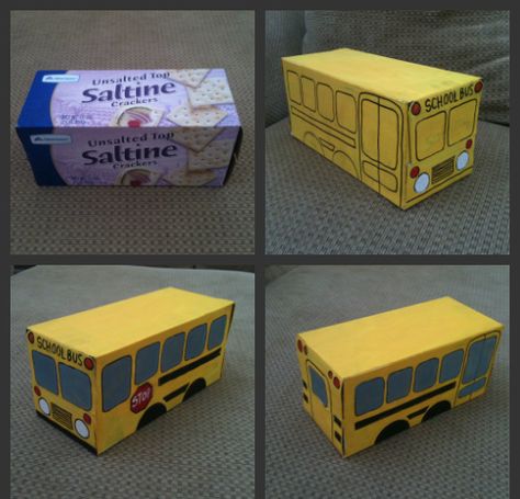 saltine cracker box school bus craft School Bus Crafts, School Bus Party, Diy Crackers, Energy Bus, Bus Crafts, Yellow School Bus, Valentine Day Boxes, Magic School Bus, Wheels On The Bus