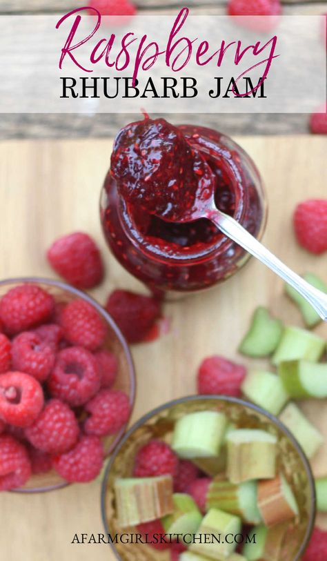 Raspberry Rhubarb Jam with pectin is sweet and tart for the perfect homemade jam recipe. #rhubarb #raspberry #jam #recipe #pectin #Southernrecipes #ballcanning #homecanning #jamrecipes #preserves #jelly Rhubarb Jam With Pectin, Jam With Pectin, Raspberry Rhubarb Jam, Huckleberry Jam, Easy Jam Recipe, Rhubarb Jam Recipes, Tart Flavors, Raspberry Oatmeal, Raspberry Rhubarb