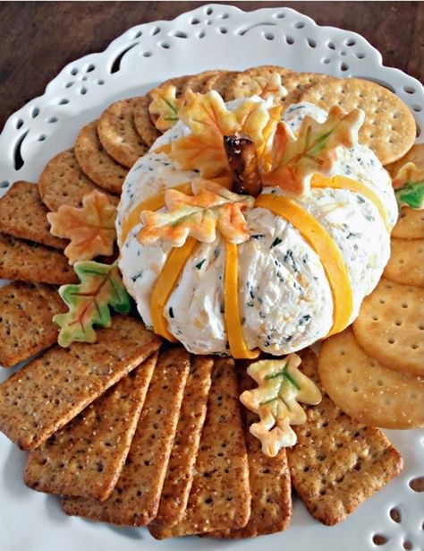 Festive Cheddar & Chive Pumpkin Cheese Ball Recipe Pumpkin Cheeseball, Pumpkin Shaped Cheese Ball, Pumpkin Cheese Ball Recipe, Shaped Cheese Ball, Pumpkin Cheese Ball, Thanksgiving Appetizer, Cheese Pumpkin, Halloween Appetizers, Cheese Ball Recipes