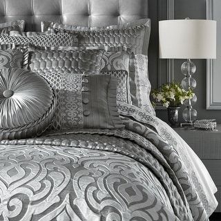 J. Queen New York Malita Euro Sham - On Sale - Bed Bath & Beyond - 37780575 Grey Comforter Bedroom, Elegant Comforter Sets, Luxury Duvet Sets, Luxury Comforter Sets, Silver Bedroom, Grey Comforter, Glam Bedroom, Queens New York, King Comforter Sets