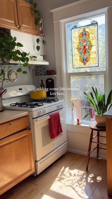 Rented Kitchen Ideas, Small Kitchen Inspo Apartment, Kitchen Hallway Ideas, Cozy Eclectic Home Kitchen, Nostalgic Home Decor, Apt Kitchen Ideas, Vintage Kitchen Inspiration, How To Decorate A Rental Home, Our House Is A Very Very Very Fine House