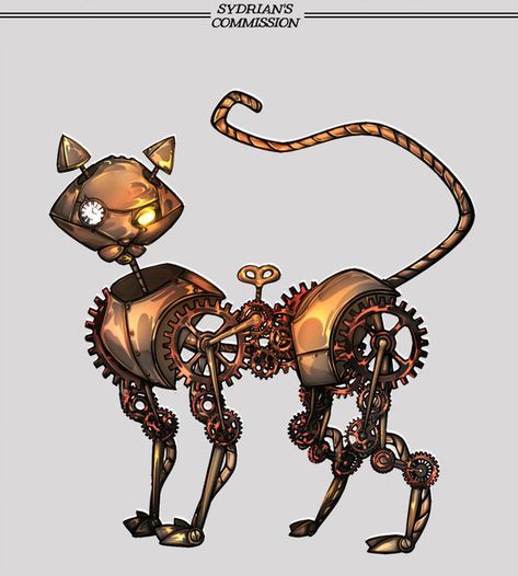 Steampunk Character, Steampunk Robot, Steampunk Animals, Robot Cat, Mechanical Animals, Steampunk Tendencies, Robot Animal, Gear Art, Dnd Dragons