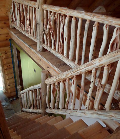 Canada Dream, Loft Railing, Rustic Staircase, Rustic Stairs, Log Home Interiors, Log Cabin Kits, Wood Railing, Log Cabin Decor, Staircase Railings